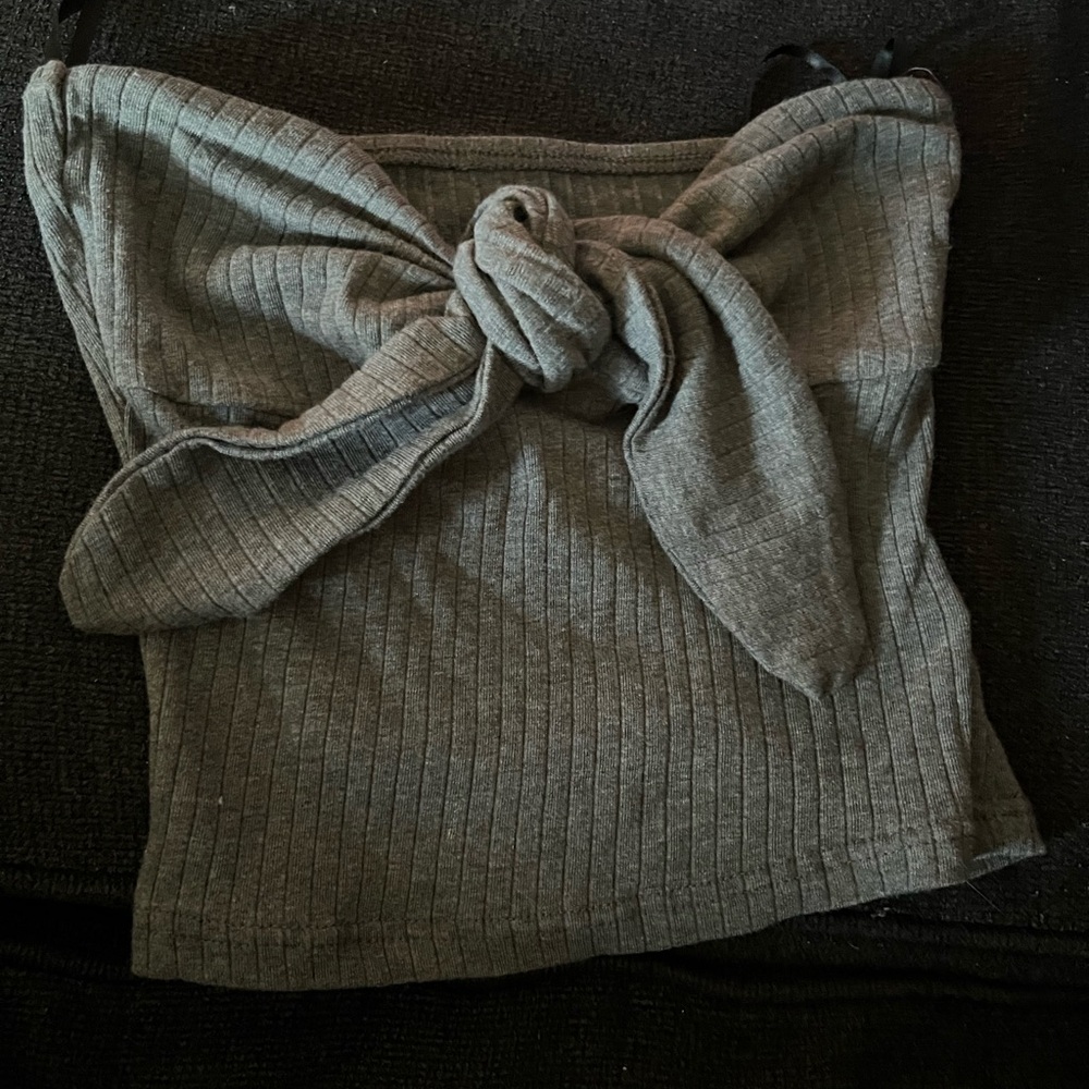 Gray Ribbed Bow Tube Top